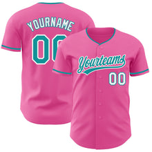 Laden Sie das Bild in den Galerie-Viewer, Custom Pink Teal-White Authentic Baseball Jersey
