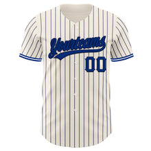 Загрузить изображение в средство просмотра галереи, Custom Cream Navy Pinstripe Royal Navy-White Authentic Baseball Jersey