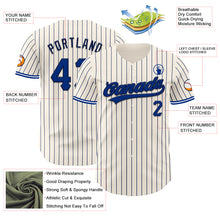 Загрузить изображение в средство просмотра галереи, Custom Cream Navy Pinstripe Royal Navy-White Authentic Baseball Jersey