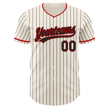 Load image into Gallery viewer, Custom Cream Black Pinstripe Black-Red Authentic Baseball Jersey