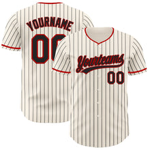 Load image into Gallery viewer, Custom Cream Black Pinstripe Black-Red Authentic Baseball Jersey