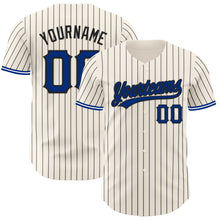 Load image into Gallery viewer, Custom Cream Black Pinstripe Royal Black-White Authentic Baseball Jersey
