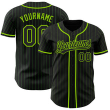 Load image into Gallery viewer, Custom Black Neon Green Pinstripe Neon Green Authentic Baseball Jersey