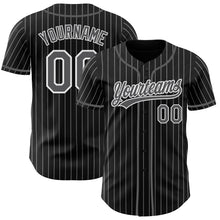 Load image into Gallery viewer, Custom Black White Pinstripe Steel Gray-White Authentic Baseball Jersey