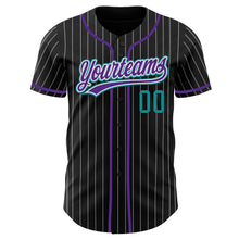 Charger l'image dans la galerie, Custom Black White Pinstripe Purple Teal-White Authentic Baseball Jersey