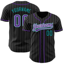 Charger l'image dans la galerie, Custom Black White Pinstripe Purple Teal-White Authentic Baseball Jersey