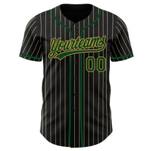 Загрузить изображение в средство просмотра галереи, Custom Black Cream Pinstripe Green-Old Gold Authentic Baseball Jersey