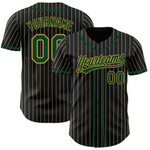 Загрузить изображение в средство просмотра галереи, Custom Black Cream Pinstripe Green-Old Gold Authentic Baseball Jersey