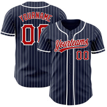 Charger l'image dans la galerie, Custom Navy White Pinstripe Red-White Authentic Baseball Jersey