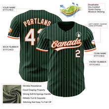 Load image into Gallery viewer, Custom Green White Pinstripe White-Orange Authentic Baseball Jersey