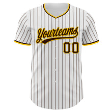 Load image into Gallery viewer, Custom White Brown Pinstripe Brown-Yellow Authentic Baseball Jersey