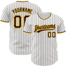 Load image into Gallery viewer, Custom White Brown Pinstripe Brown-Yellow Authentic Baseball Jersey