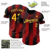 Laden Sie das Bild in den Galerie-Viewer, Custom Black Gold-Red Gradient Classic Vertical Stripe Authentic Baseball Jersey