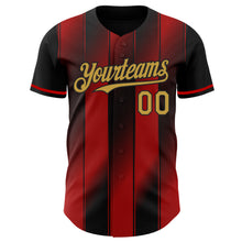 Charger l'image dans la galerie, Custom Black Old Gold-Red Gradient Classic Vertical Stripe Authentic Baseball Jersey