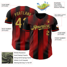 Charger l'image dans la galerie, Custom Black Old Gold-Red Gradient Classic Vertical Stripe Authentic Baseball Jersey
