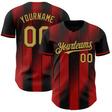 Charger l'image dans la galerie, Custom Black Old Gold-Red Gradient Classic Vertical Stripe Authentic Baseball Jersey