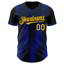 Laden Sie das Bild in den Galerie-Viewer, Custom Black Gold-Royal Gradient Classic Vertical Stripe Authentic Baseball Jersey