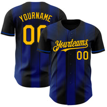 Laden Sie das Bild in den Galerie-Viewer, Custom Black Gold-Royal Gradient Classic Vertical Stripe Authentic Baseball Jersey