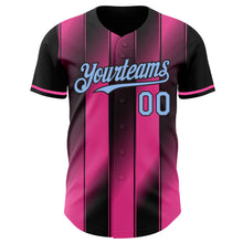 Load image into Gallery viewer, Custom Black Light Blue-Pink Gradient Classic Vertical Stripe Authentic Baseball Jersey