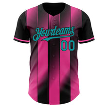 Load image into Gallery viewer, Custom Black Teal-Pink Gradient Classic Vertical Stripe Authentic Baseball Jersey