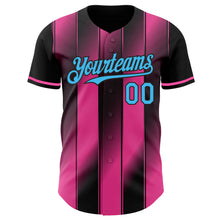 Charger l'image dans la galerie, Custom Black Sky Blue-Pink Gradient Classic Vertical Stripe Authentic Baseball Jersey