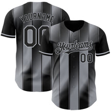 Laden Sie das Bild in den Galerie-Viewer, Custom Black-Gray Gradient Classic Vertical Stripe Authentic Baseball Jersey