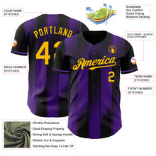 Laden Sie das Bild in den Galerie-Viewer, Custom Black Gold-Purple Gradient Classic Vertical Stripe Authentic Baseball Jersey