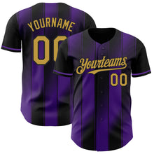 Загрузить изображение в средство просмотра галереи, Custom Black Old Gold-Purple Gradient Classic Vertical Stripe Authentic Baseball Jersey