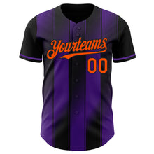 Laden Sie das Bild in den Galerie-Viewer, Custom Black Orange-Purple Gradient Classic Vertical Stripe Authentic Baseball Jersey