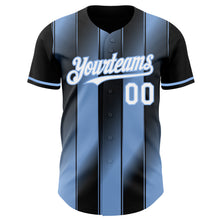 Загрузить изображение в средство просмотра галереи, Custom Black White-Light Blue Gradient Classic Vertical Stripe Authentic Baseball Jersey