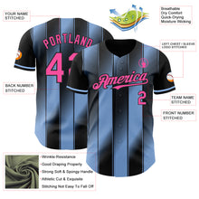 Charger l'image dans la galerie, Custom Black Pink-Light Blue Gradient Classic Vertical Stripe Authentic Baseball Jersey