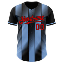 Load image into Gallery viewer, Custom Black Red-Light Blue Gradient Classic Vertical Stripe Authentic Baseball Jersey
