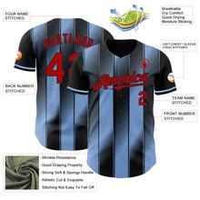 Load image into Gallery viewer, Custom Black Red-Light Blue Gradient Classic Vertical Stripe Authentic Baseball Jersey