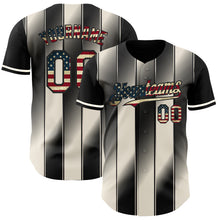 Load image into Gallery viewer, Custom Black Vintage USA Flag-Cream Gradient Classic Vertical Stripe Authentic Baseball Jersey
