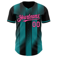 Charger l'image dans la galerie, Custom Black Pink-Teal Gradient Classic Vertical Stripe Authentic Baseball Jersey