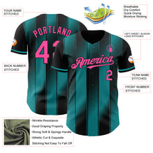 Charger l'image dans la galerie, Custom Black Pink-Teal Gradient Classic Vertical Stripe Authentic Baseball Jersey