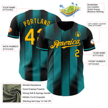 Laden Sie das Bild in den Galerie-Viewer, Custom Black Gold-Teal Gradient Classic Vertical Stripe Authentic Baseball Jersey