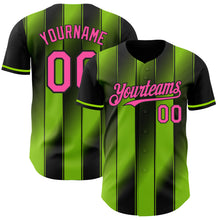 Загрузить изображение в средство просмотра галереи, Custom Black Pink-Neon Green Gradient Classic Vertical Stripe Authentic Baseball Jersey