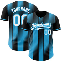 Загрузить изображение в средство просмотра галереи, Custom Black White-Sky Blue Gradient Classic Vertical Stripe Authentic Baseball Jersey