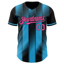 Charger l'image dans la galerie, Custom Black Pink-Sky Blue Gradient Classic Vertical Stripe Authentic Baseball Jersey