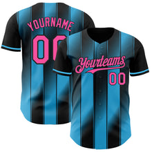 Charger l'image dans la galerie, Custom Black Pink-Sky Blue Gradient Classic Vertical Stripe Authentic Baseball Jersey