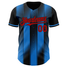 Загрузить изображение в средство просмотра галереи, Custom Black Red-Electric Blue Gradient Classic Vertical Stripe Authentic Baseball Jersey