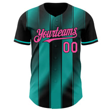 Laden Sie das Bild in den Galerie-Viewer, Custom Black Pink-Aqua Gradient Classic Vertical Stripe Authentic Baseball Jersey