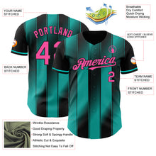 Laden Sie das Bild in den Galerie-Viewer, Custom Black Pink-Aqua Gradient Classic Vertical Stripe Authentic Baseball Jersey