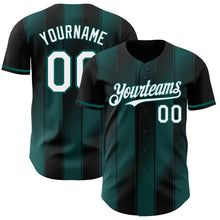 Load image into Gallery viewer, Custom Black White-Midnight Green Gradient Classic Vertical Stripe Authentic Baseball Jersey