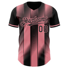 Laden Sie das Bild in den Galerie-Viewer, Custom Black-Medium Pink Gradient Classic Vertical Stripe Authentic Baseball Jersey