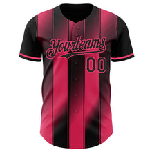 Laden Sie das Bild in den Galerie-Viewer, Custom Black-Neon Pink Gradient Classic Vertical Stripe Authentic Baseball Jersey