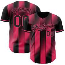Laden Sie das Bild in den Galerie-Viewer, Custom Black-Neon Pink Gradient Classic Vertical Stripe Authentic Baseball Jersey