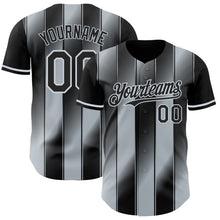 Laden Sie das Bild in den Galerie-Viewer, Custom Black-Silver Gradient Classic Vertical Stripe Authentic Baseball Jersey
