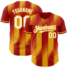 Laden Sie das Bild in den Galerie-Viewer, Custom Red White-Gold Gradient Classic Vertical Stripe Authentic Baseball Jersey